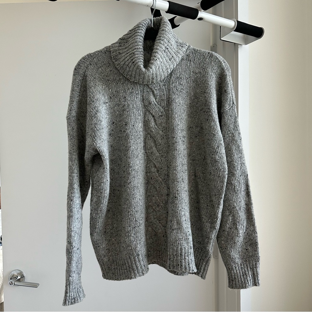 Ralph Lauren Women's Gray Speckled Wool Cable Turtleneck Sweater